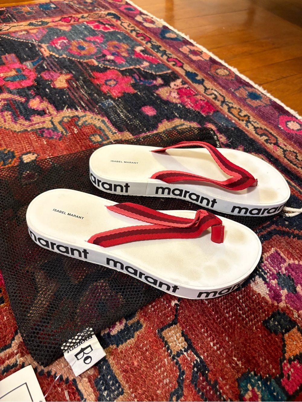 Isabel Marant White Platform Flip Flops with Red Straps